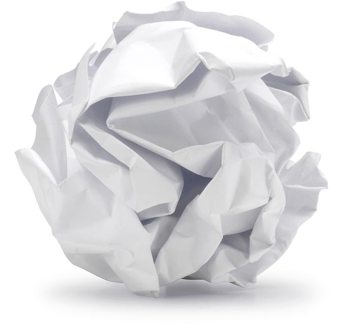 crumpled ball of notebook paper