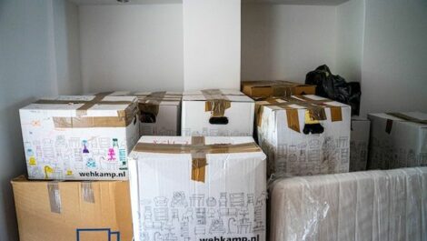 Moving boxes stacked together.